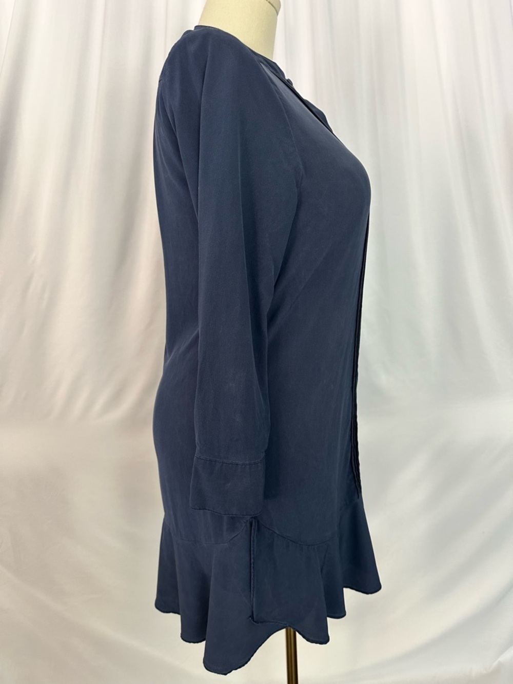 Avon Lane Silk Tunic Dress Blue Pintuck Front Ruffle Hem Size M (1290) - Picture 5 of 13